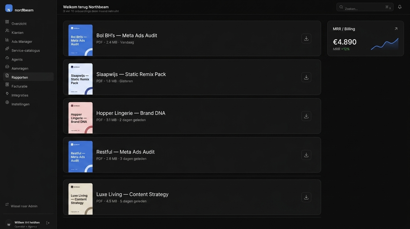 Rapporten view met MRR widget